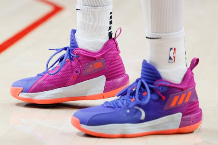 Portland Trail Blazers point guard Damian Lillard wears the adidas Dame 7.